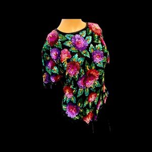 Laurence Kazar. Sequined top with silk lining.  Vintage.